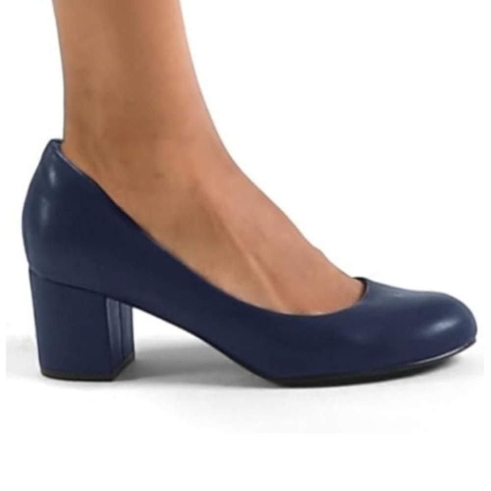 Mysoft Womens Navy Blue Pointed Toe Block Heel Pumps Size 10 Dress Shoes